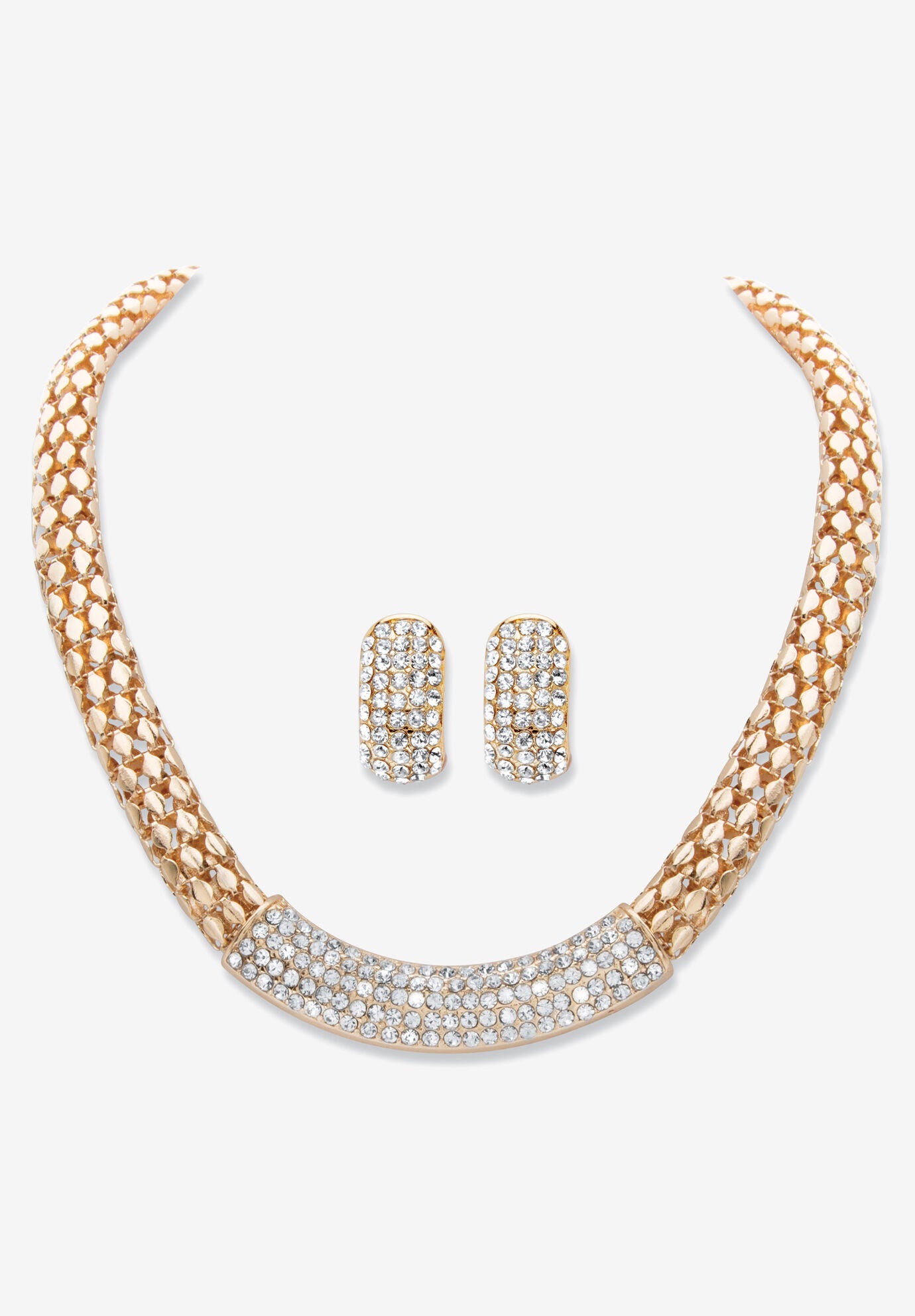 Goldtone Crystal Earring and Choker Necklace Set, 17 - 20 inches, CRYSTAL, hi-res image number 0