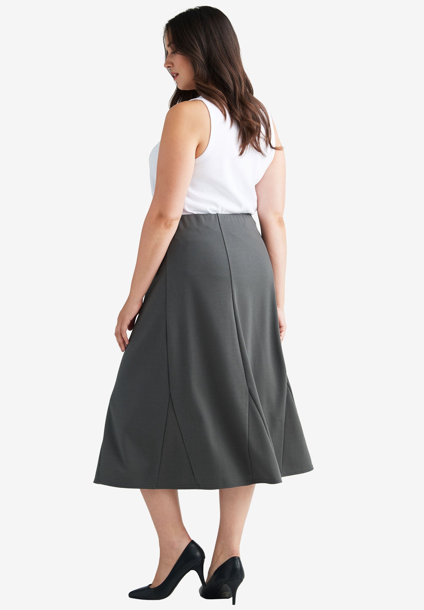 Flared Elastic Waist Skirt, , alternate image number 2