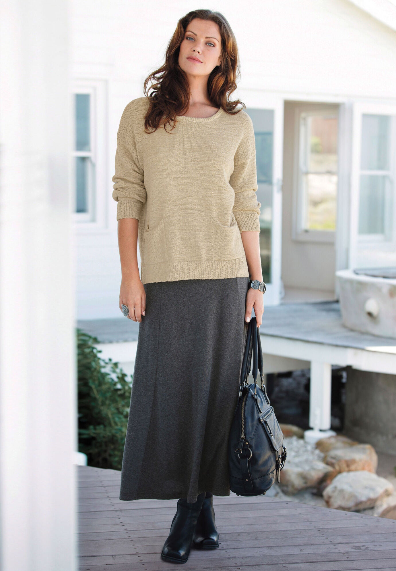 Flared Elastic Waist Skirt, , alternate image number 3