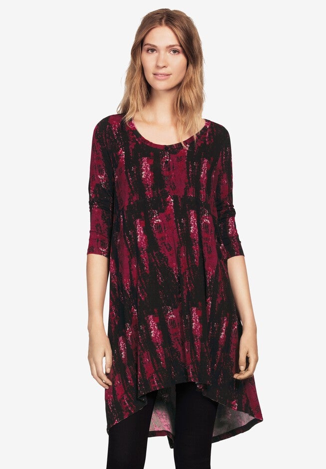 High/Low Henley Tunic, RICH BURGUNDY BLACK, hi-res image number null