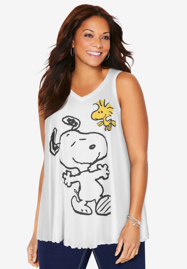 V-neck Snoopy Tank, WHITE SNOOPY WOODSTOCK, hi-res image number 0