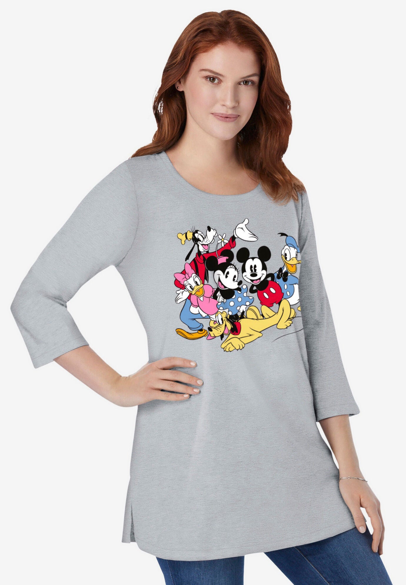 Disney Women's Three-Quarter Sleeve Tunic Classic Mickey Mouse, HEATHER GREY DISNEY GROUP, hi-res image number 0