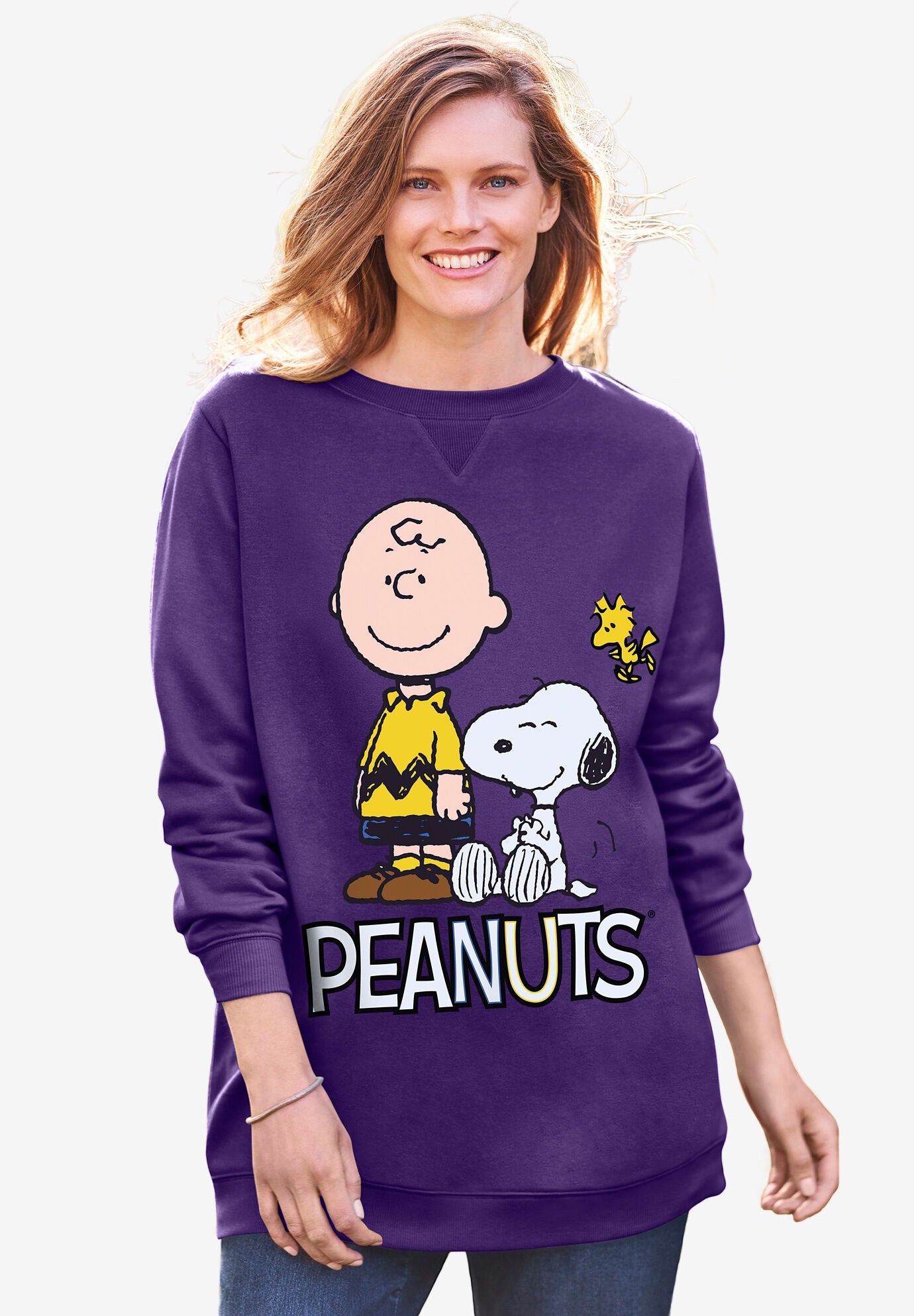 Peanuts Fleece Sweatshirt, RADIANT PURPLE PEANUTS, hi-res image number 0