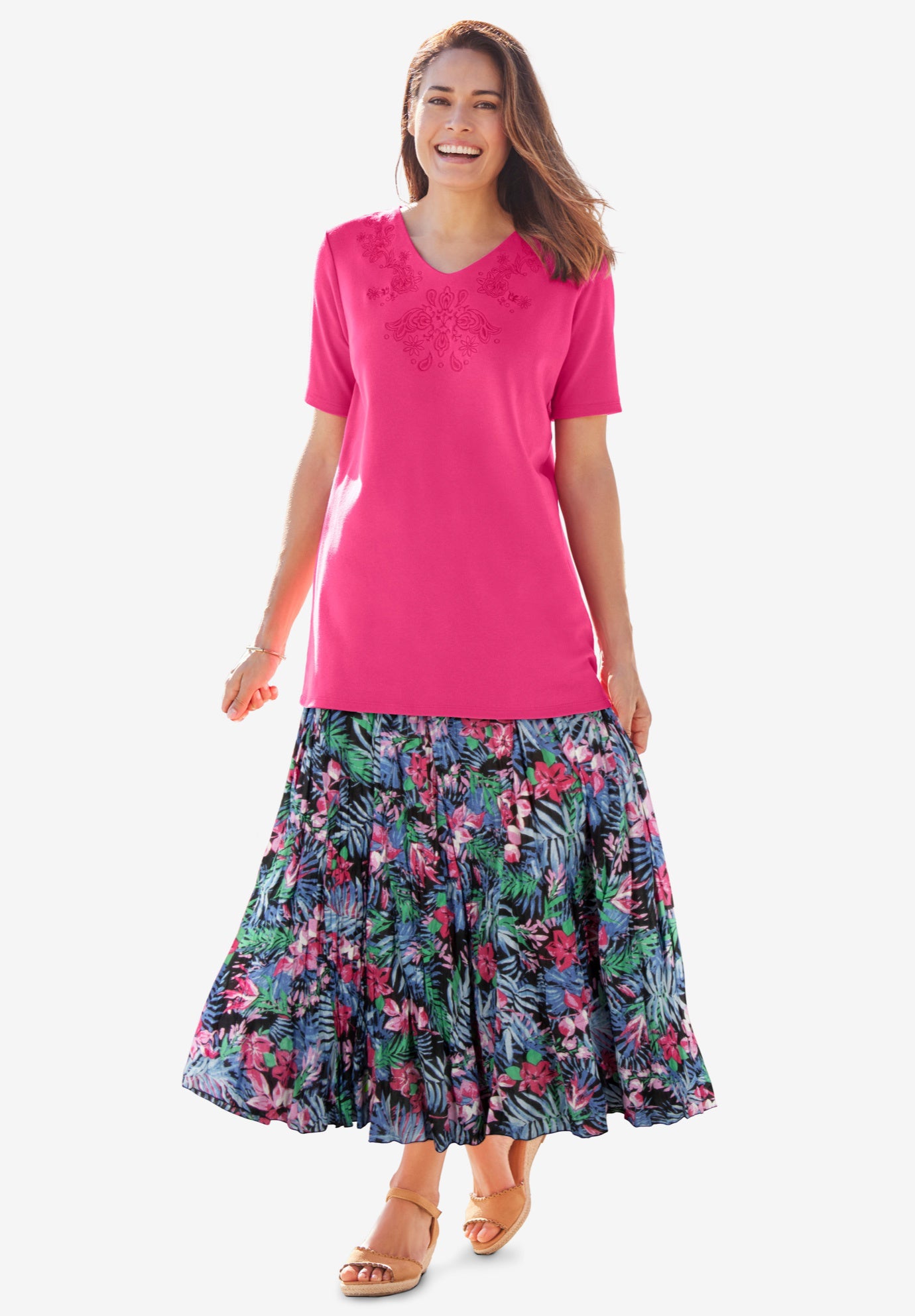 Pull-On Elastic Waist Crinkle Printed Skirt image number 2