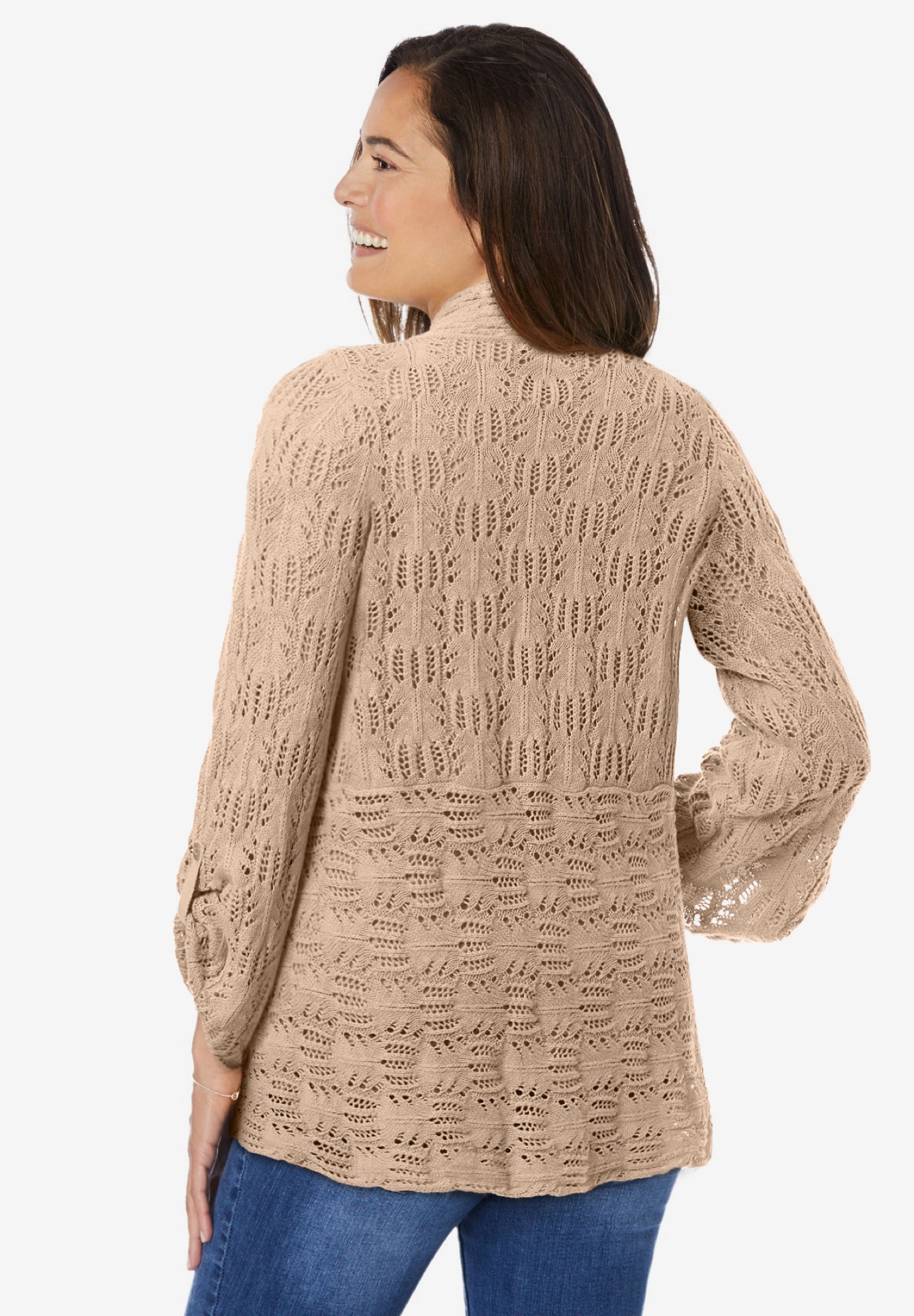 Open Front Pointelle Cardigan Sweater image number 2