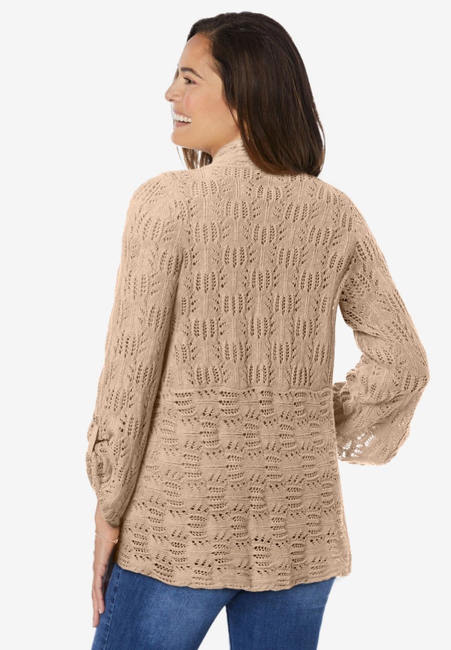Open Front Pointelle Cardigan Sweater image number 2