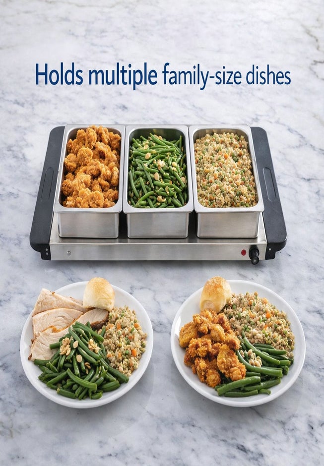 2-in-1 Triple Buffet Server & Warming Tray  image number 6