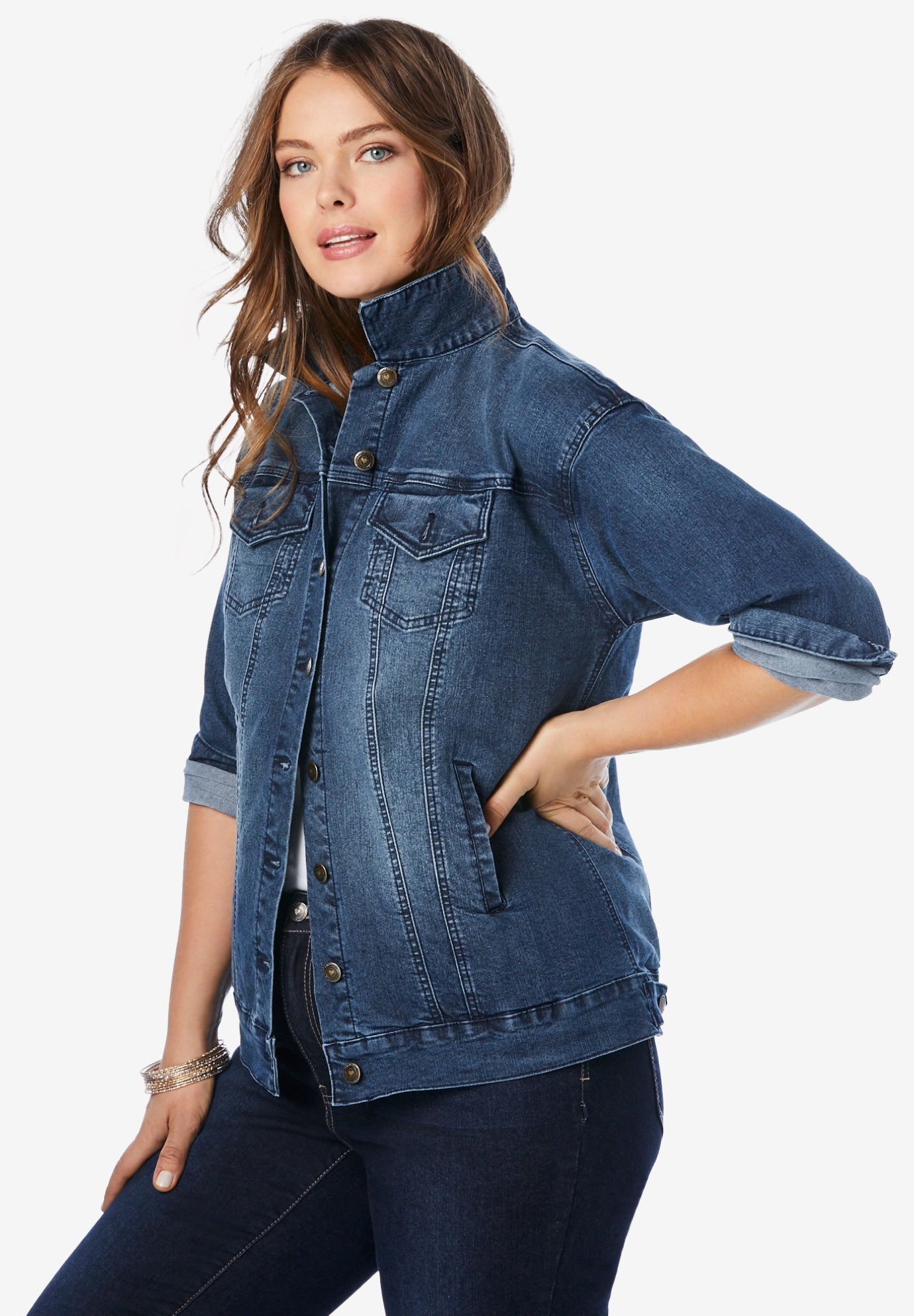 Plus Size Boyfriend Stretch Denim Jacket image number 3