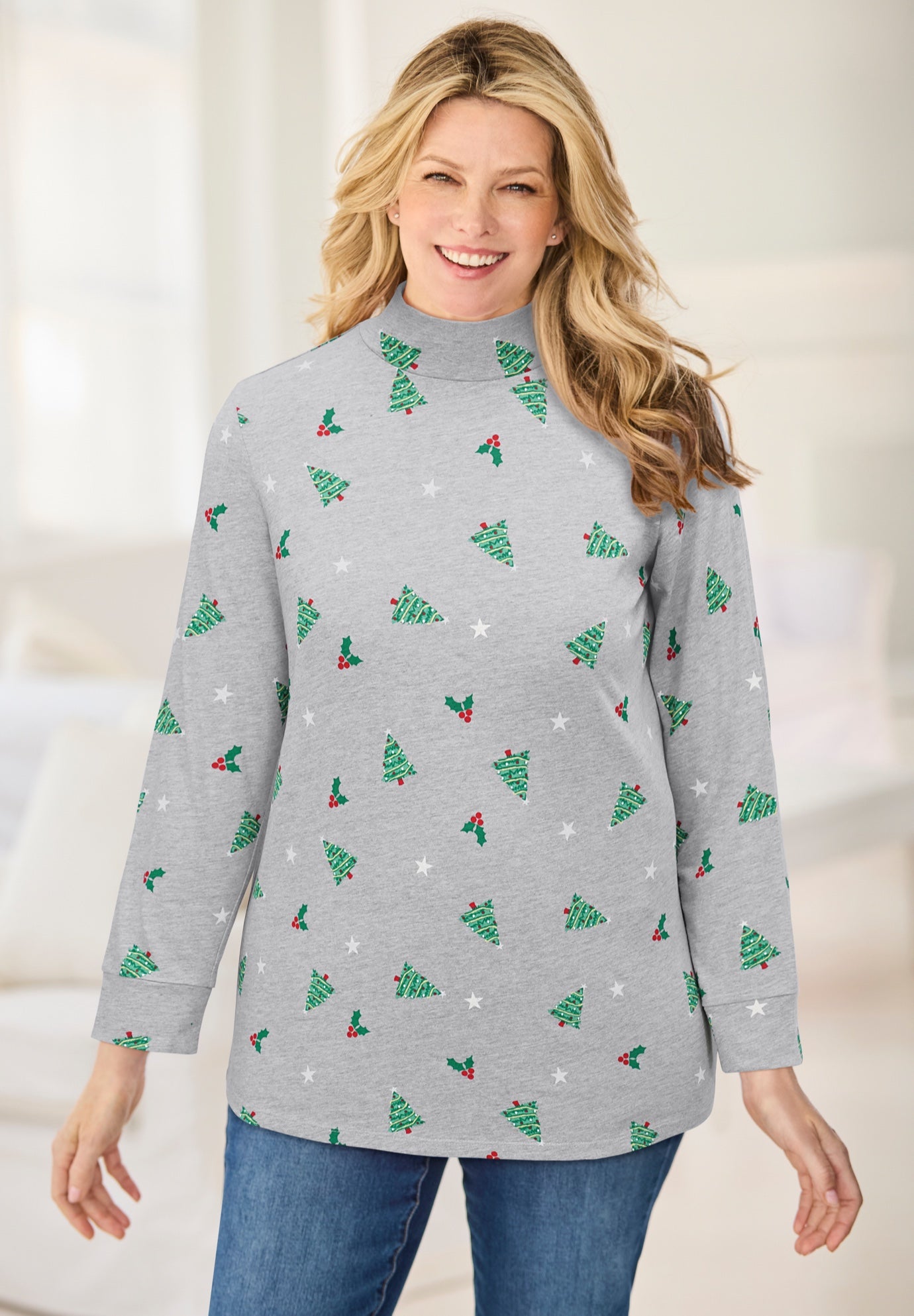 Perfect Printed Long-Sleeve Mockneck Tee image number 0