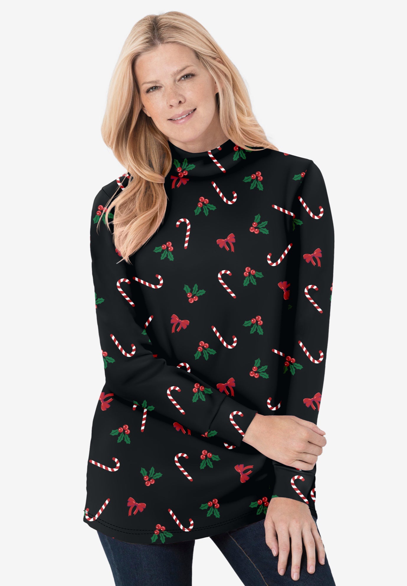 Perfect Printed Long-Sleeve Mockneck Tee image number 0