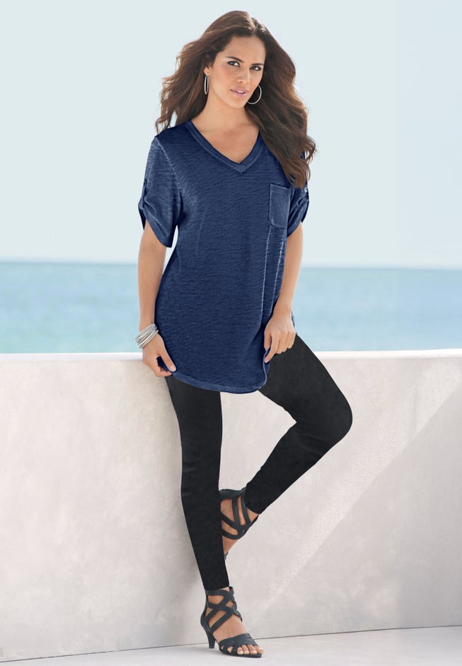 Plus Size Slub V-Neck Boyfriend Tunic Top image number 7