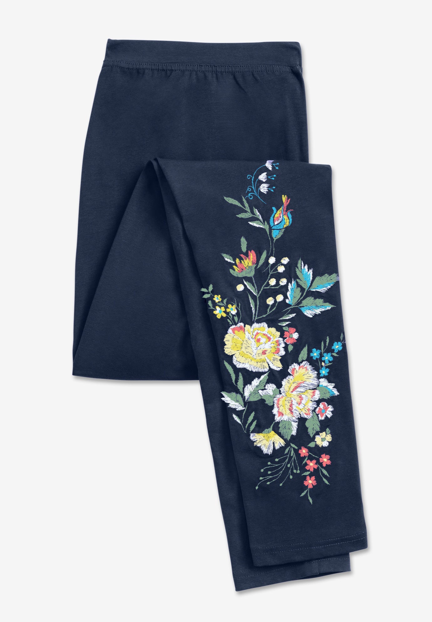 Stretch-Cotton Knit Pull-On Embroidered Leggings image number 9