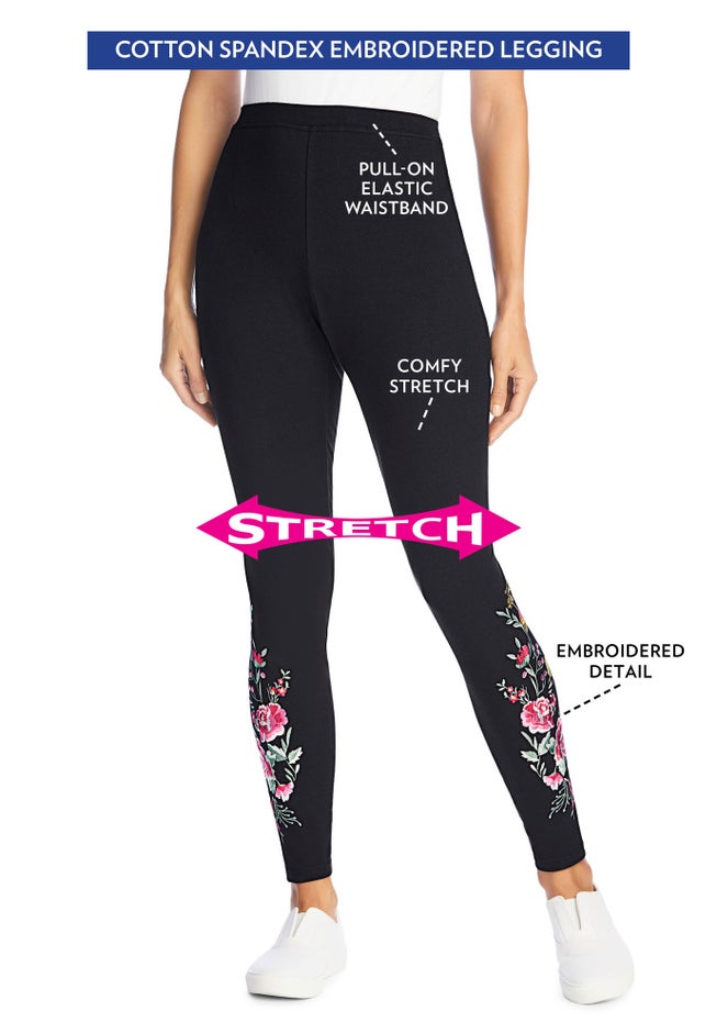 Stretch-Cotton Knit Pull-On Embroidered Leggings image number 4