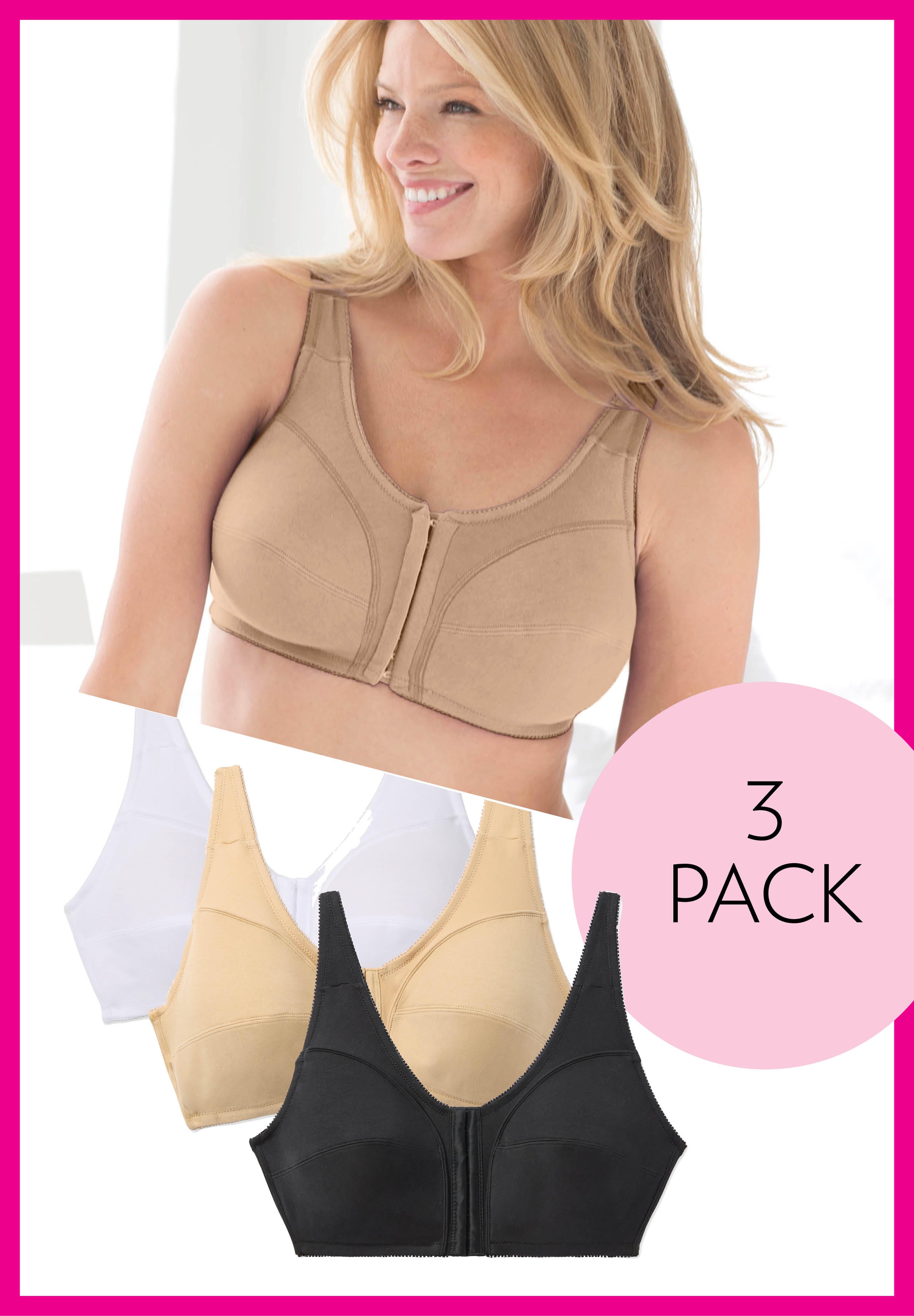 3-Pack Front-Close Cotton Wireless Bra image number 1
