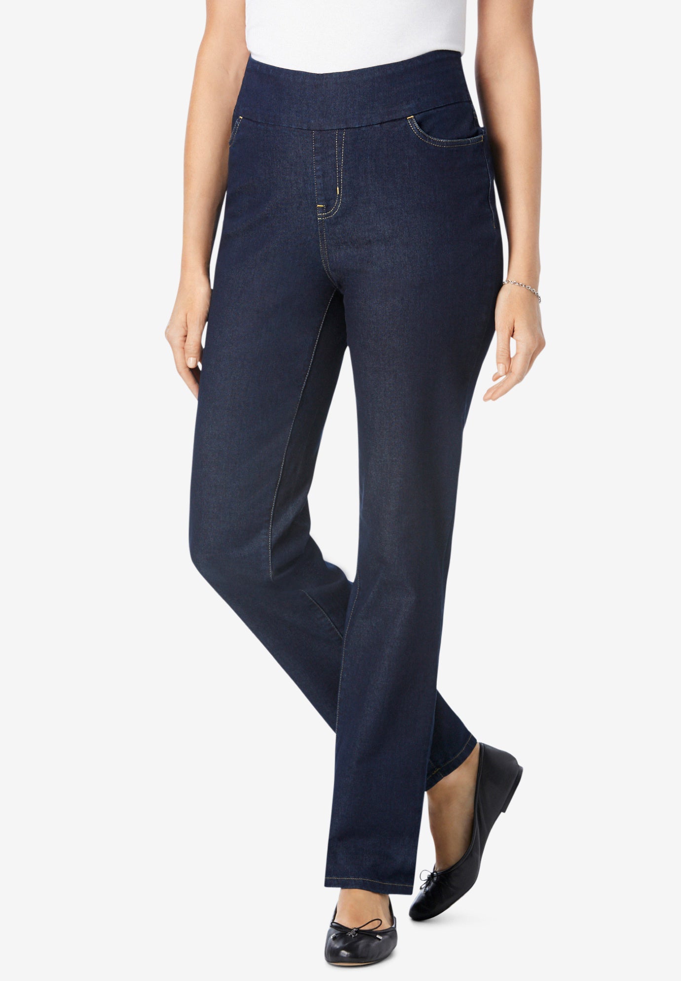 Flex-Fit Pull-On Straight-Leg Gap-Free Stretch Denim Jeans image number 0