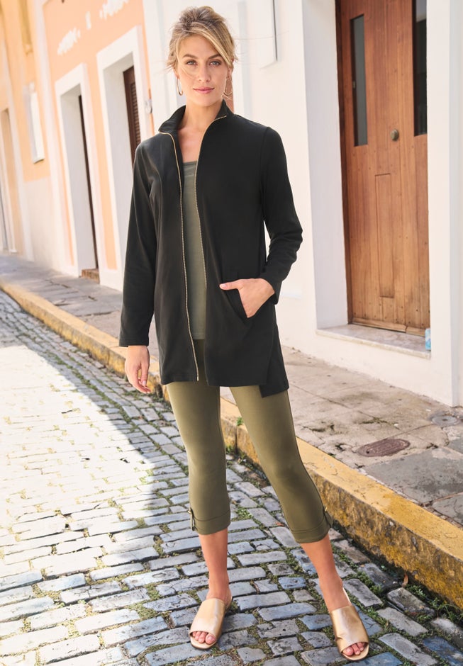 Stretch Cotton Zip Front Hi-Low Jacket image number 2