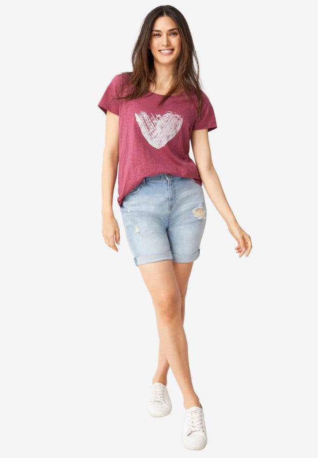 Stretch Denim Mid-rise Boyfriend Shorts image number 3