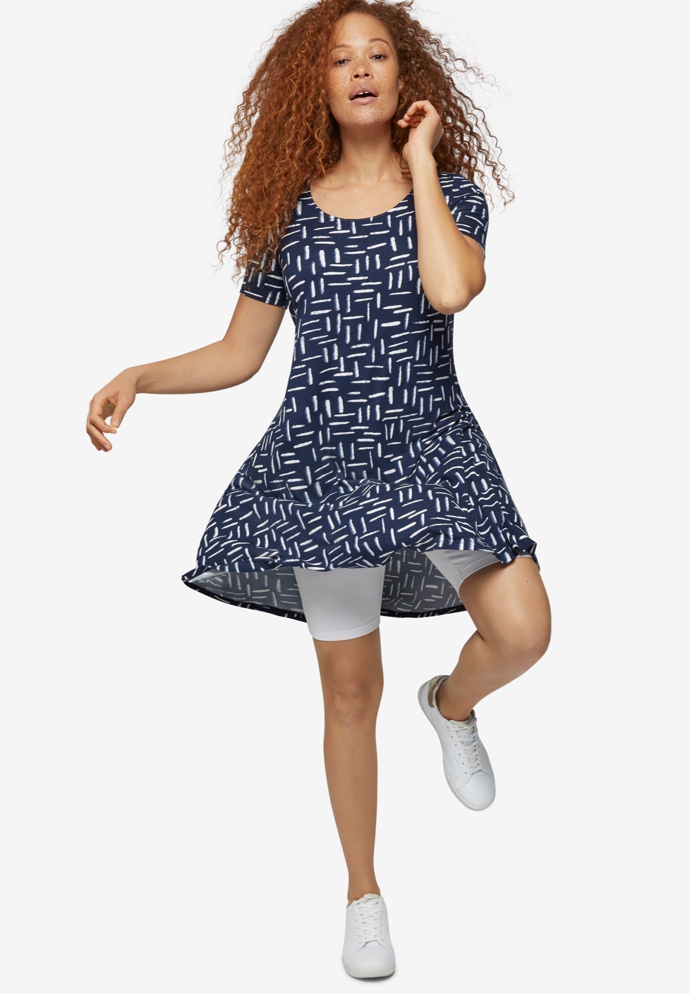 Stretch Knit Scoop Neck Short Sleeve A Line Dress image number 0