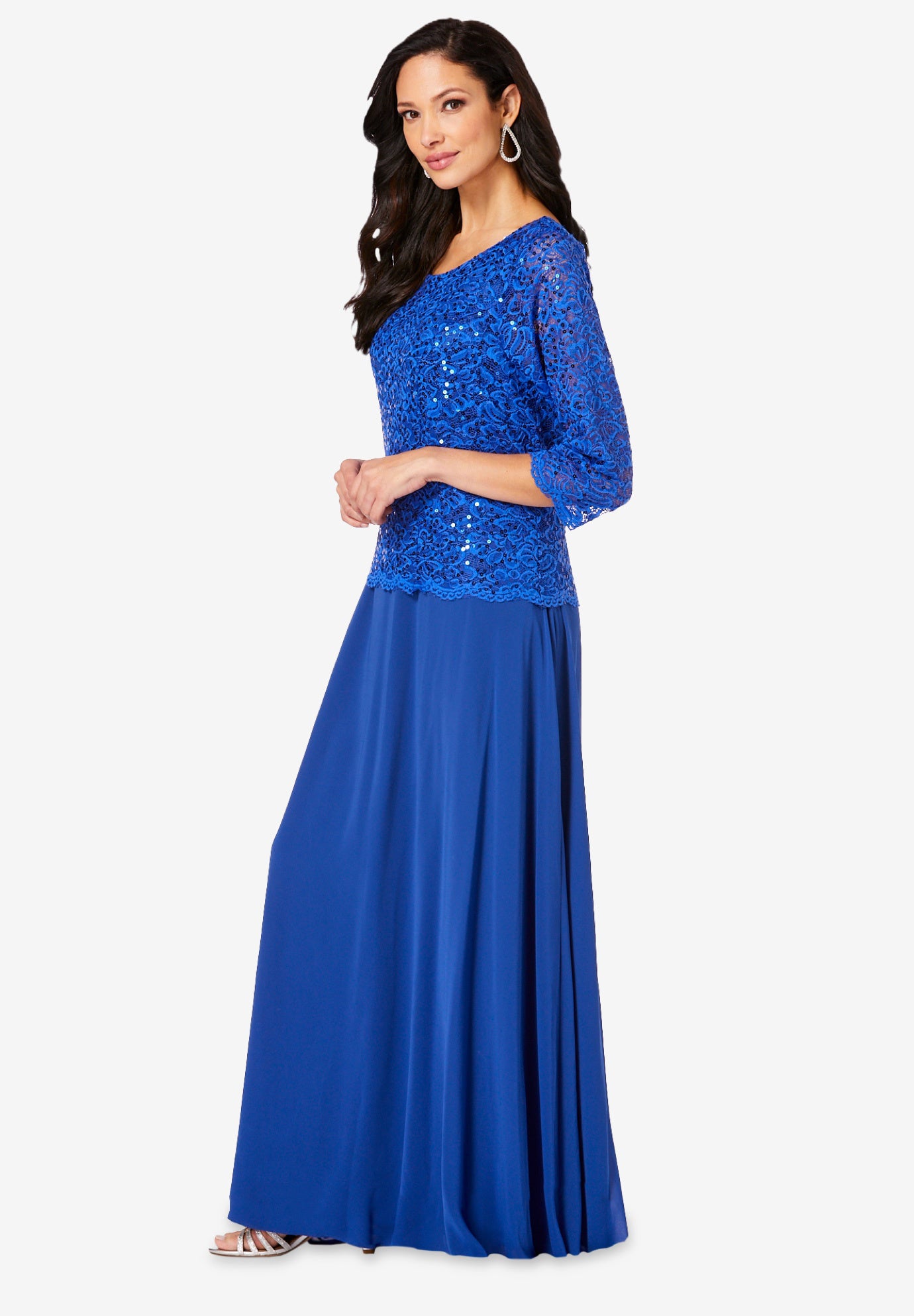 Plus Size Sequin Lace Three Quarter Sleeve A-Line Gown image number 4