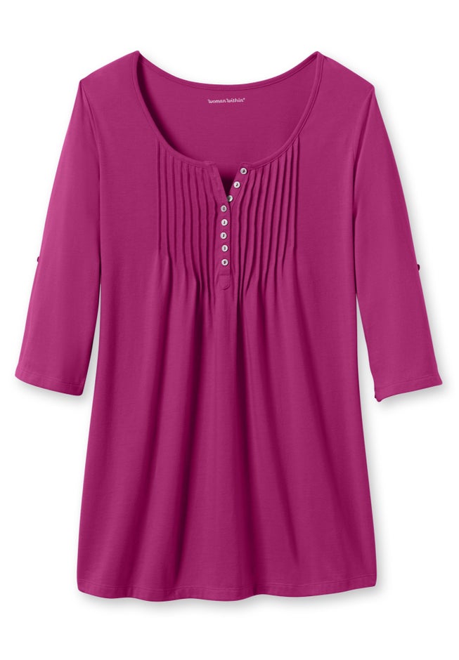 7-Day Three-Quarter Sleeve Pintucked Henley Tunic image number 6