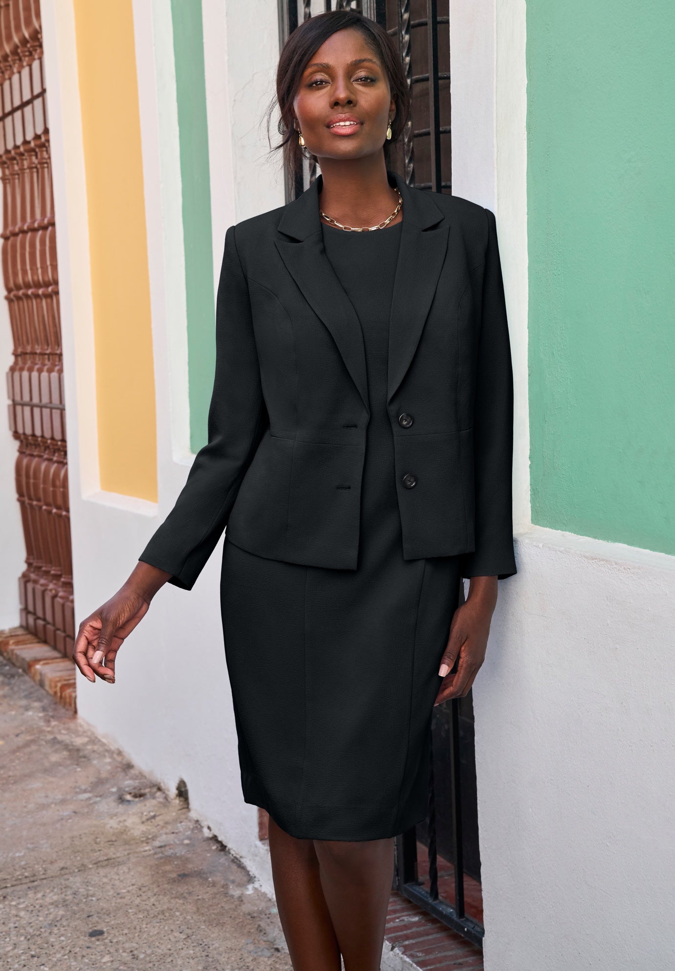 Stretch Crepe Single-Breasted Jacket Dress image number 0