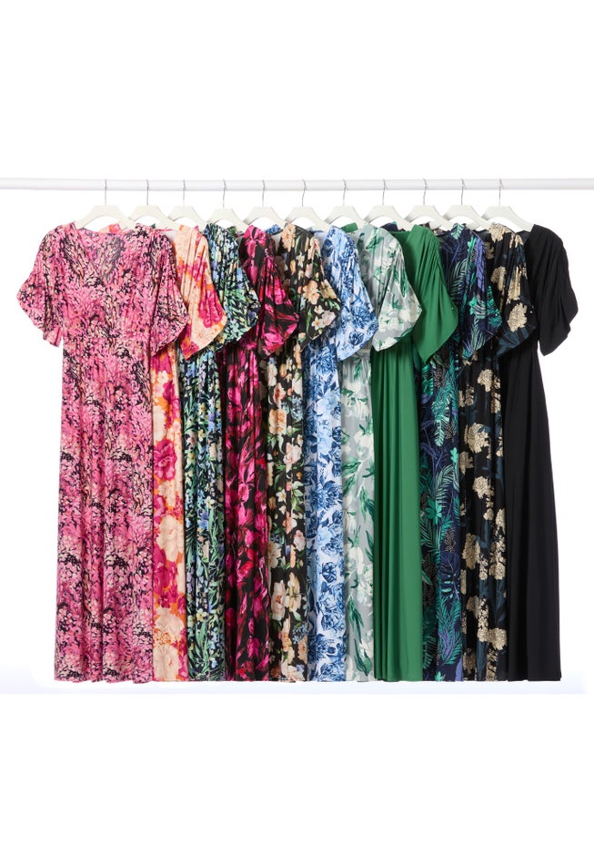 Stretch Knit Fit And Flare Elbow-Length Sleeve Tie-Back Maxi Dress image number 2