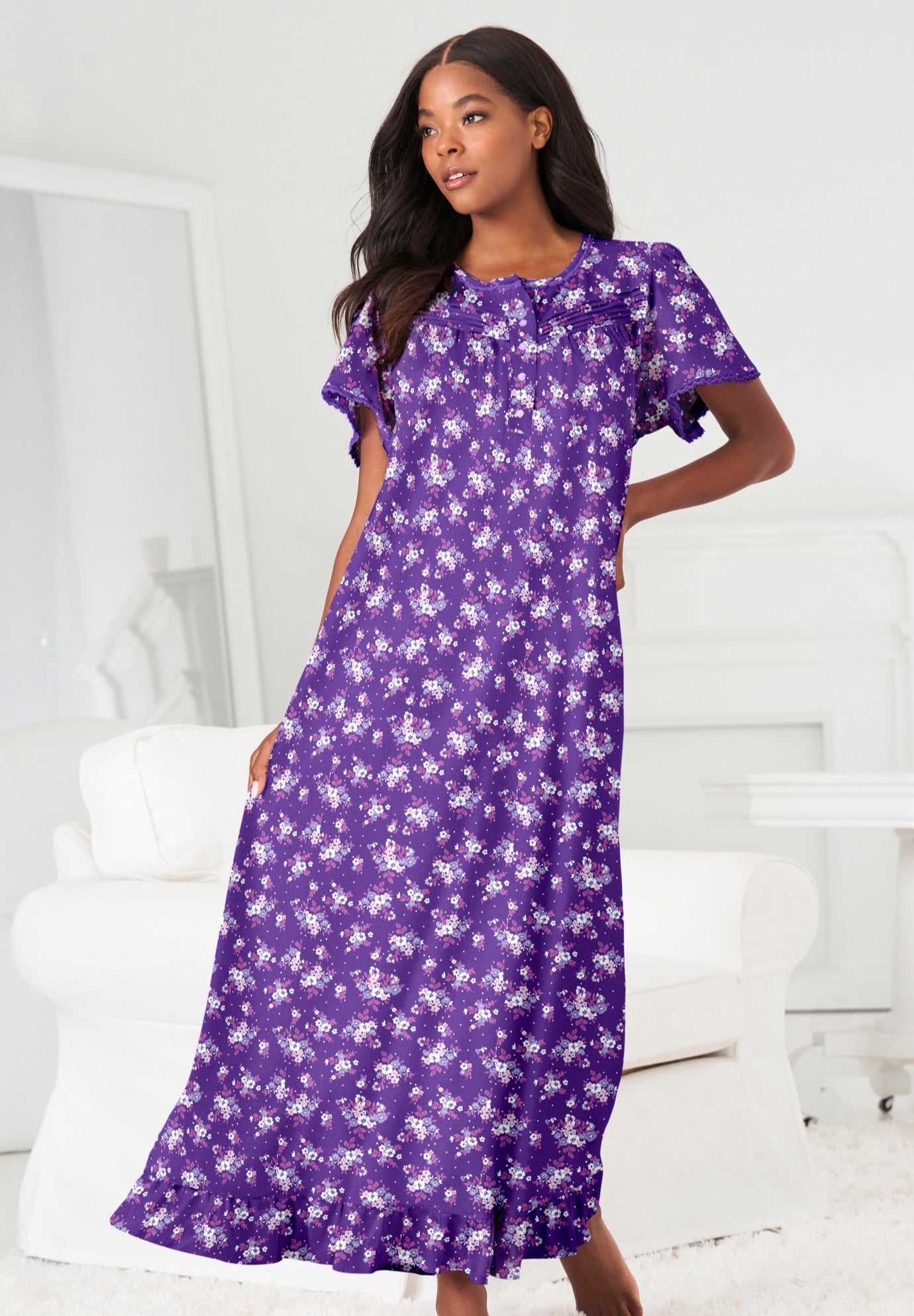 Long Floral Print Cotton Gown image number 5