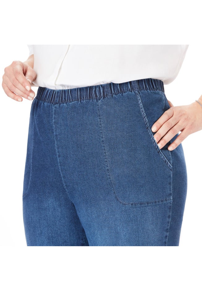 Straight Leg Fineline Pull-On Stretch Denim Jeans image number 3