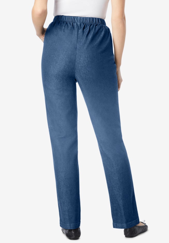 Straight Leg Fineline Pull-On Stretch Denim Jeans image number 1