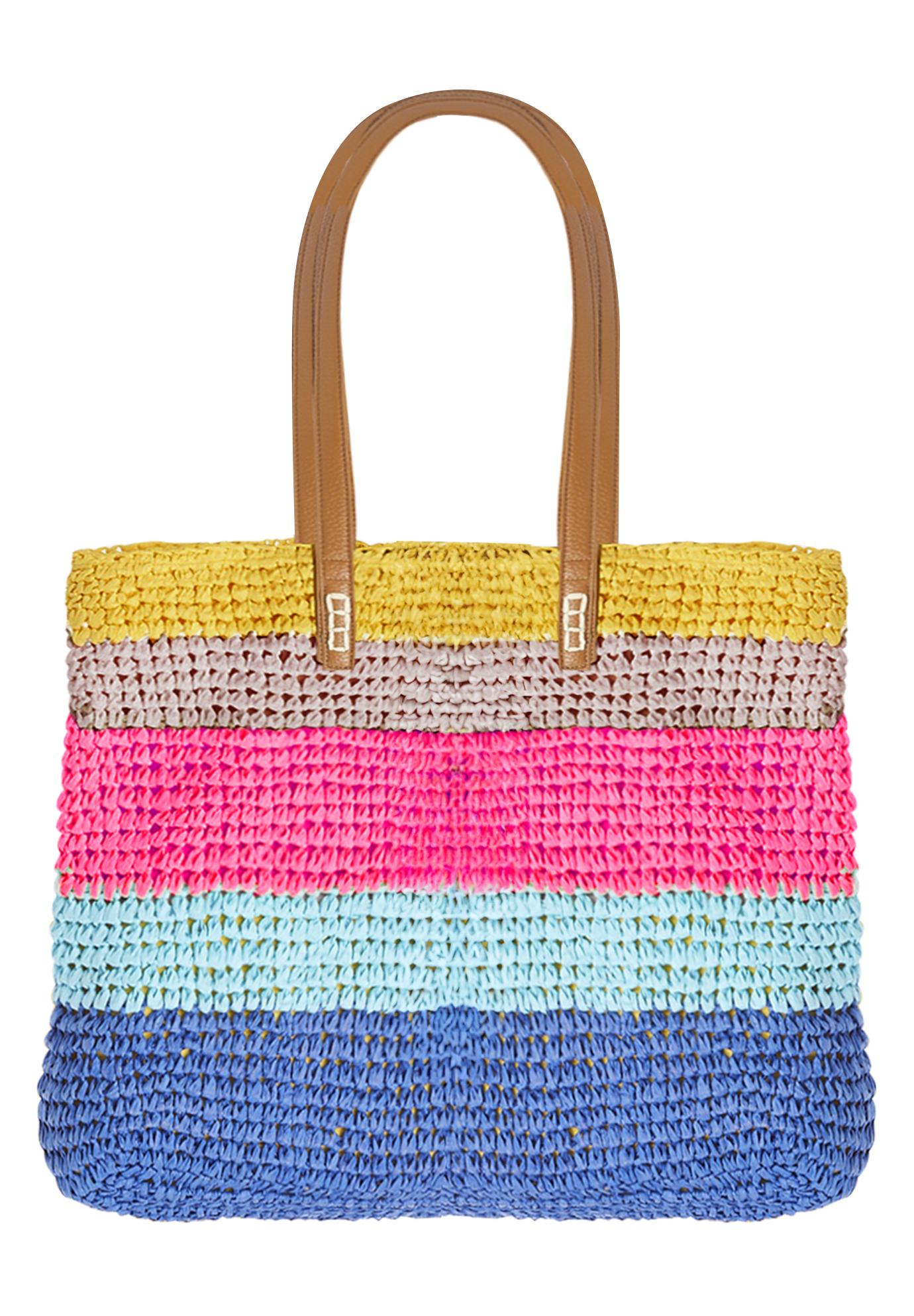 Color Block Straw Tote image number 0