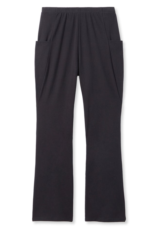 Stretch-Cotton Knit Pull-On Bootcut Pocket Leggings image number 5