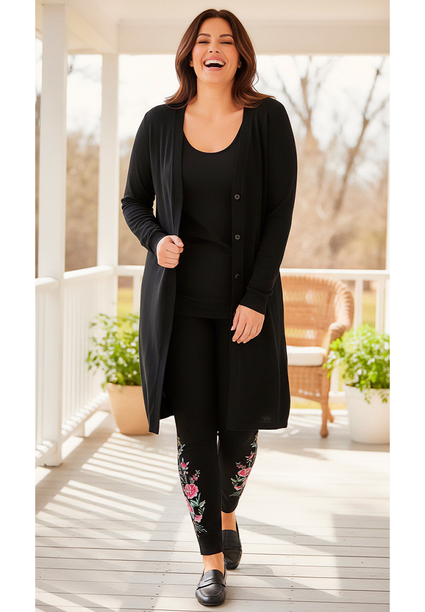 Stretch-Cotton Knit Pull-On Embroidered Leggings image number 1