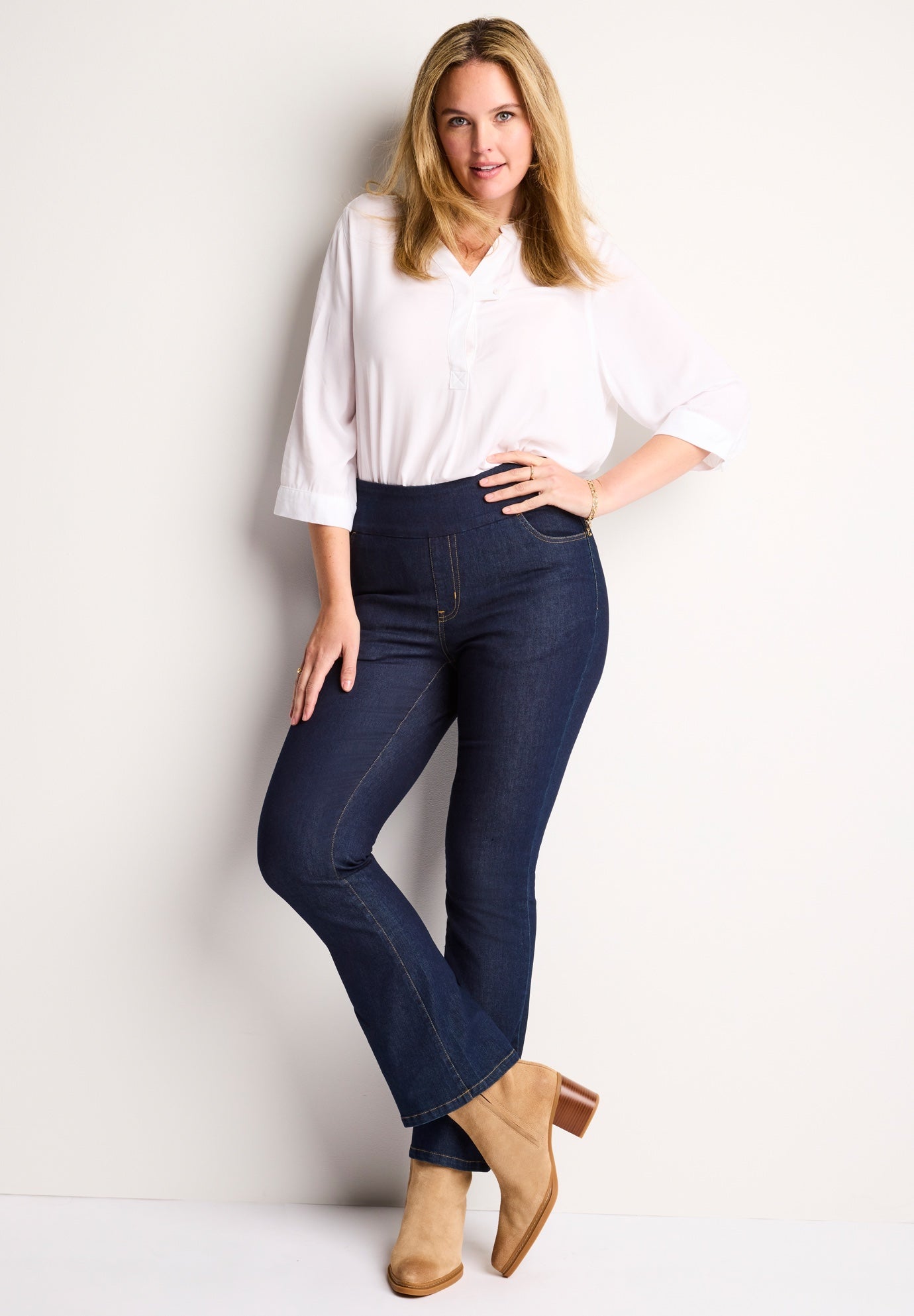 Flex-Fit Pull-On Bootcut Gap-Free Stretch Denim Jeans image number 2