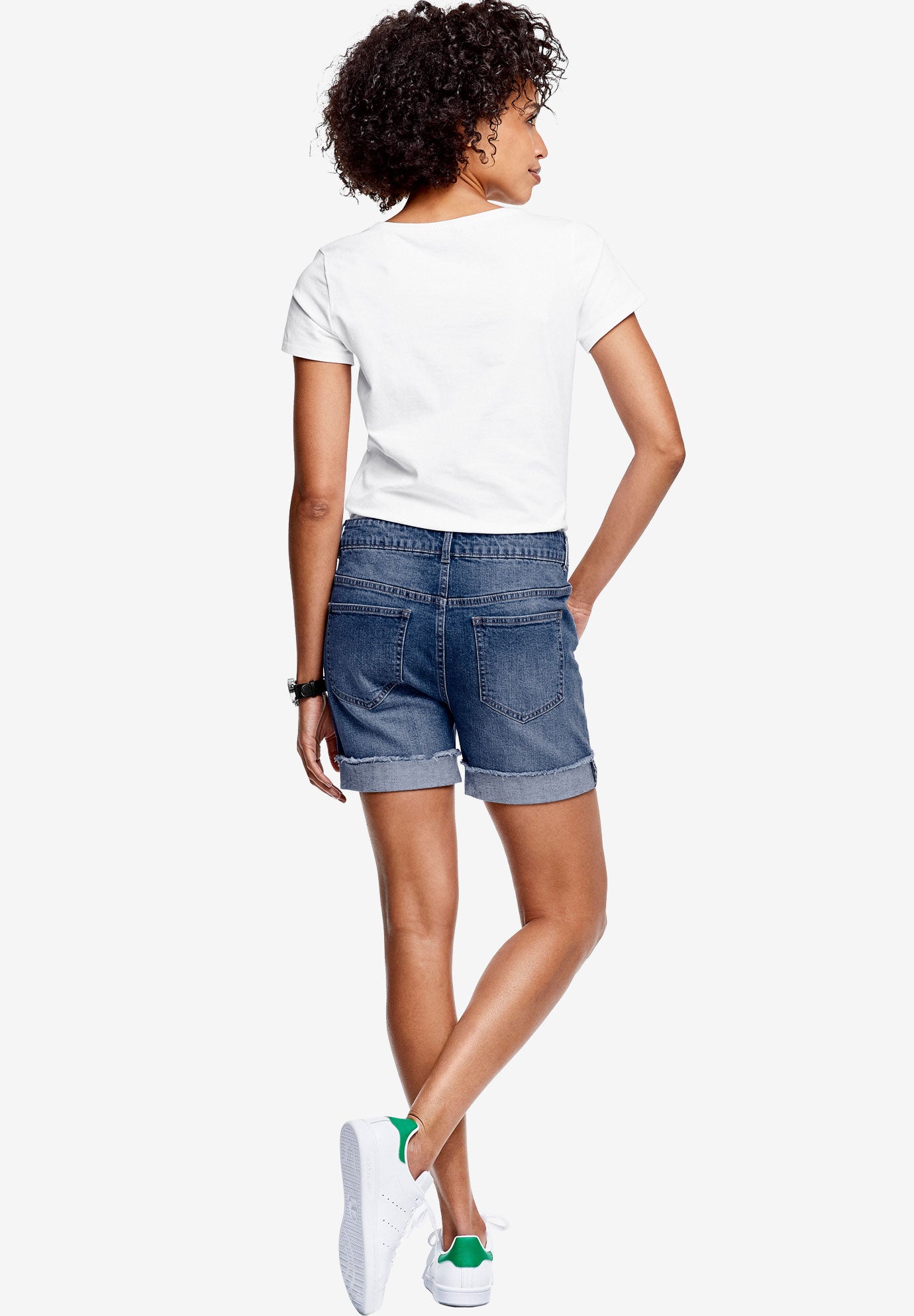 Mid-Rise Stretch Frayed Cuff Hem Shorts image number 1