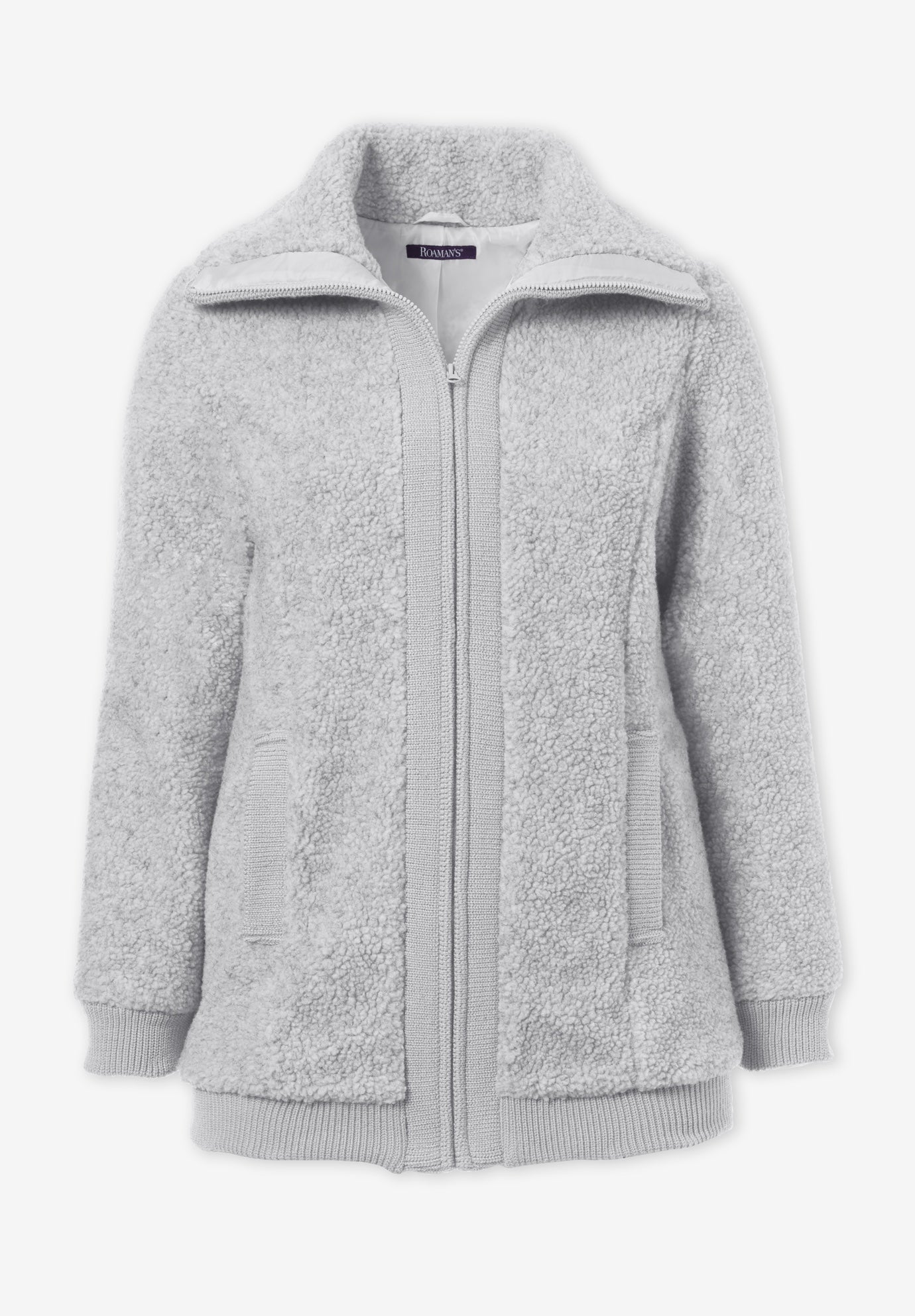 Plus Size High Collar Teddy Fleece Bomber image number 5