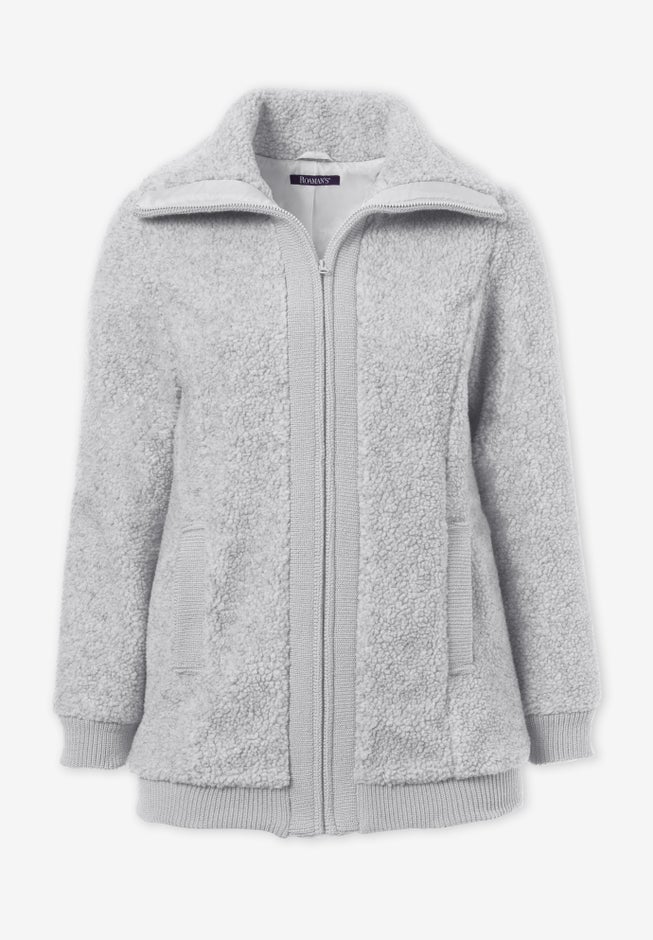 Plus Size High Collar Teddy Fleece Bomber image number 5
