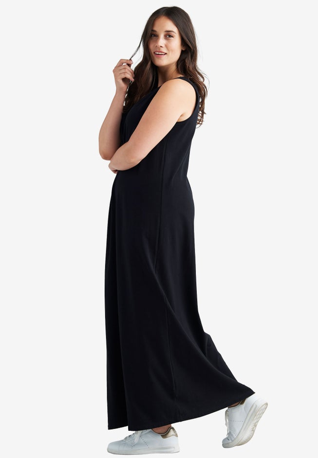 Cotton Spandex Scoop Neck Sleeveless A-Line Maxi Dress image number 1