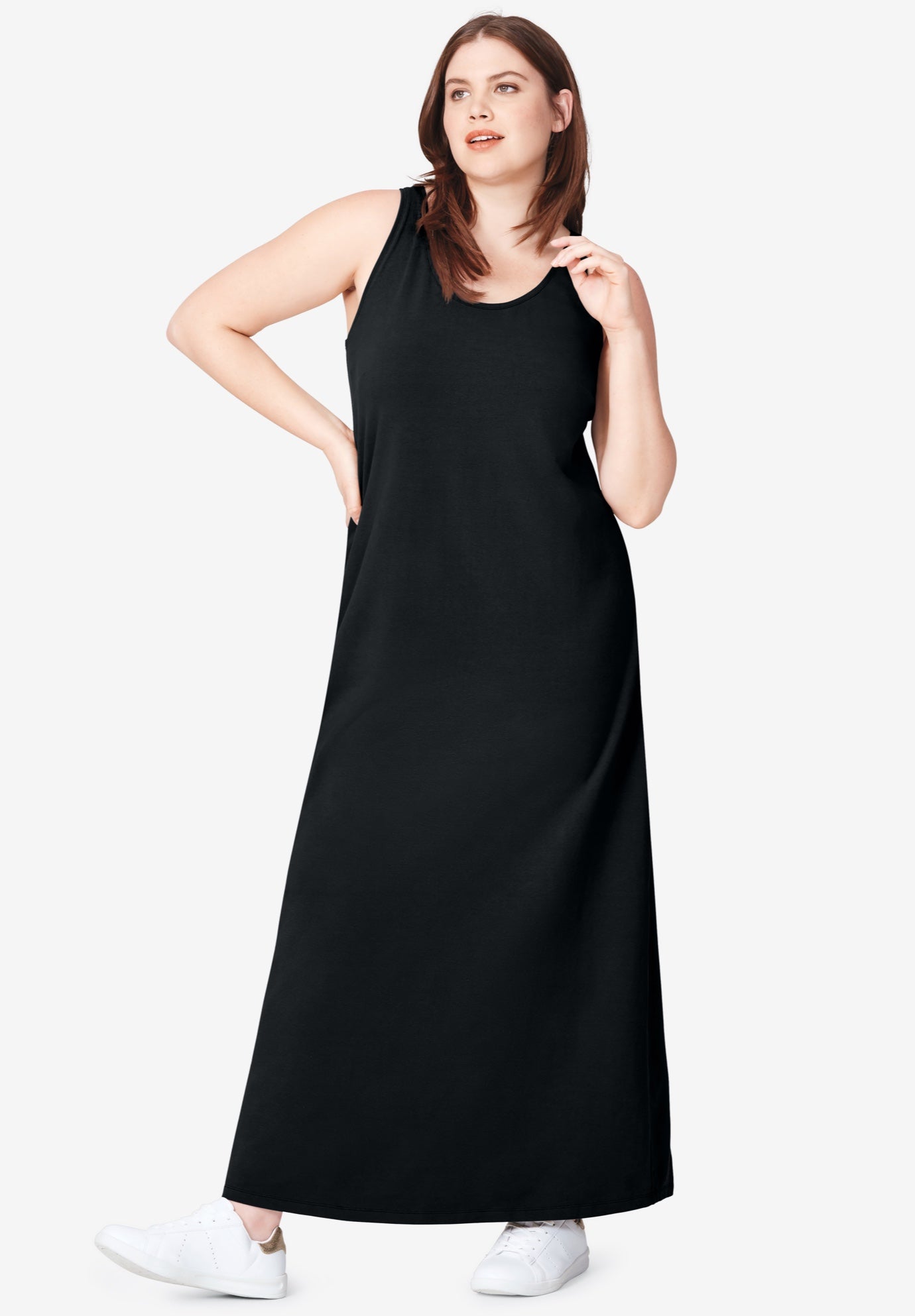 Cotton Spandex Scoop Neck Sleeveless A-Line Maxi Dress image number 0