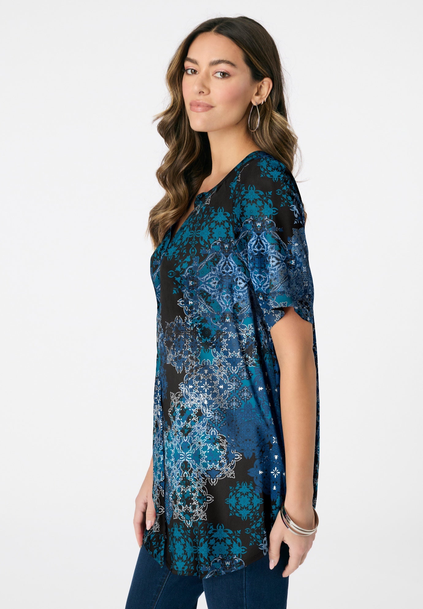Plus Size Angelina Tunic Top &ndash; Short Sleeve, Flowy Fit, Everyday Comfort image number 2