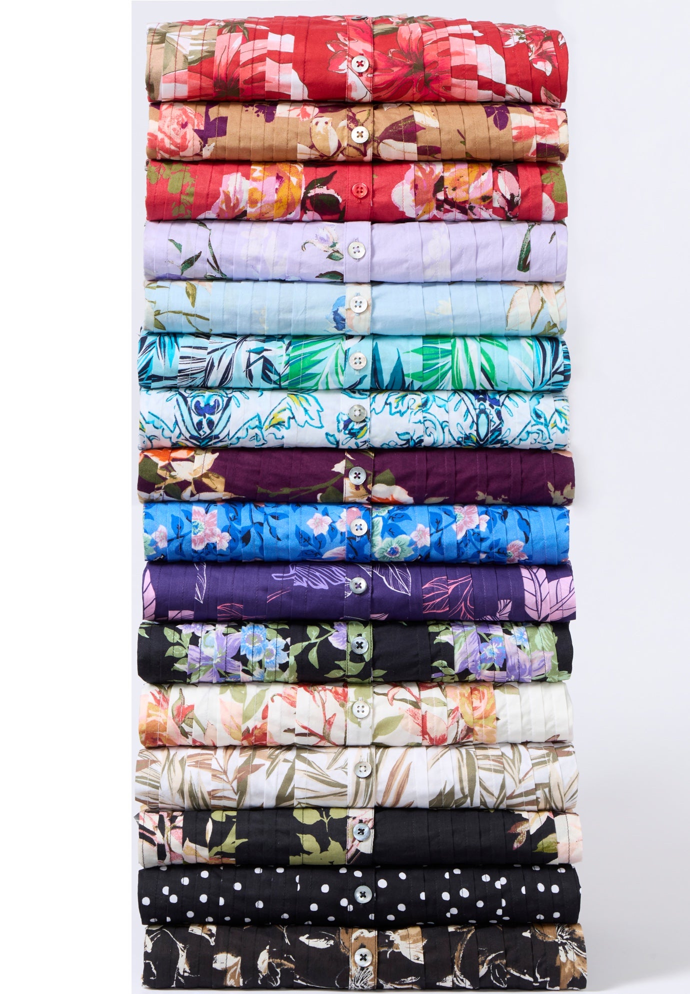 Plus Size Floral Y-Neck Pintuck Tunic &ndash; Adjustable Long Sleeve Button-Front, Relaxed Shirt Style image number 4