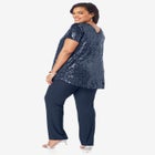 Plus-Size 2 Piece S/S Sequin Top and Pant Set image number null