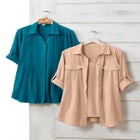 Pintucked Button Down Gauze Shirt image number null