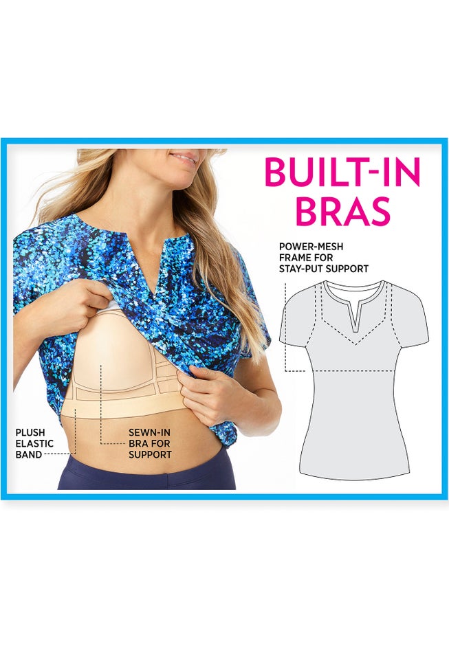 Split-Neck Long Sleeve Swim Tee with Built-In Bra image number 6