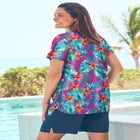 Split-Neck Short-Sleeve Swim Tee with Built-In Bra image number null