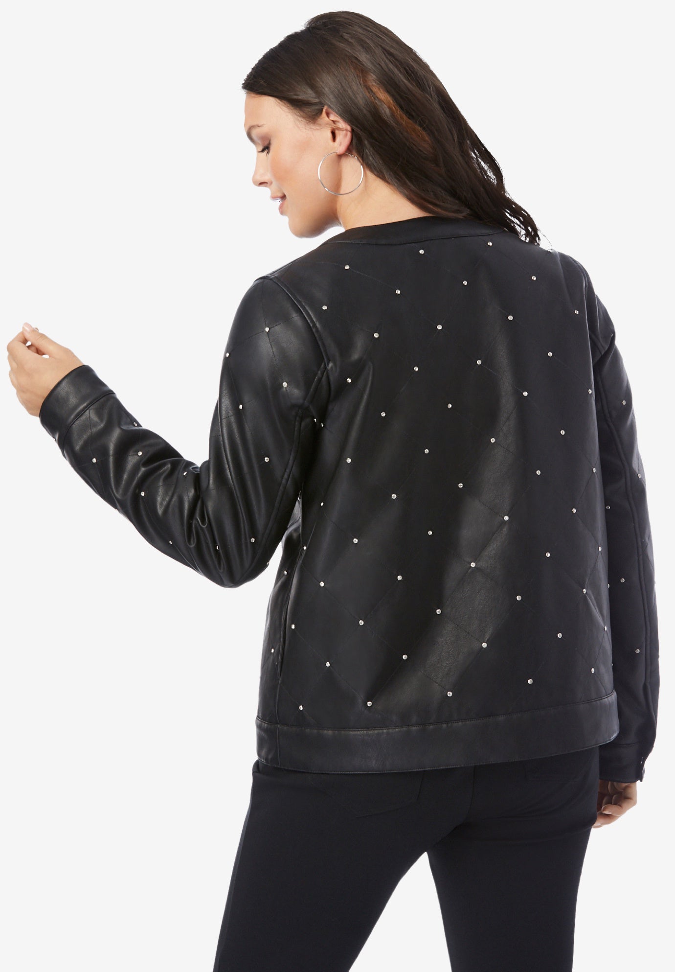Plus Size Studded Faux Leather Bomber image number 1