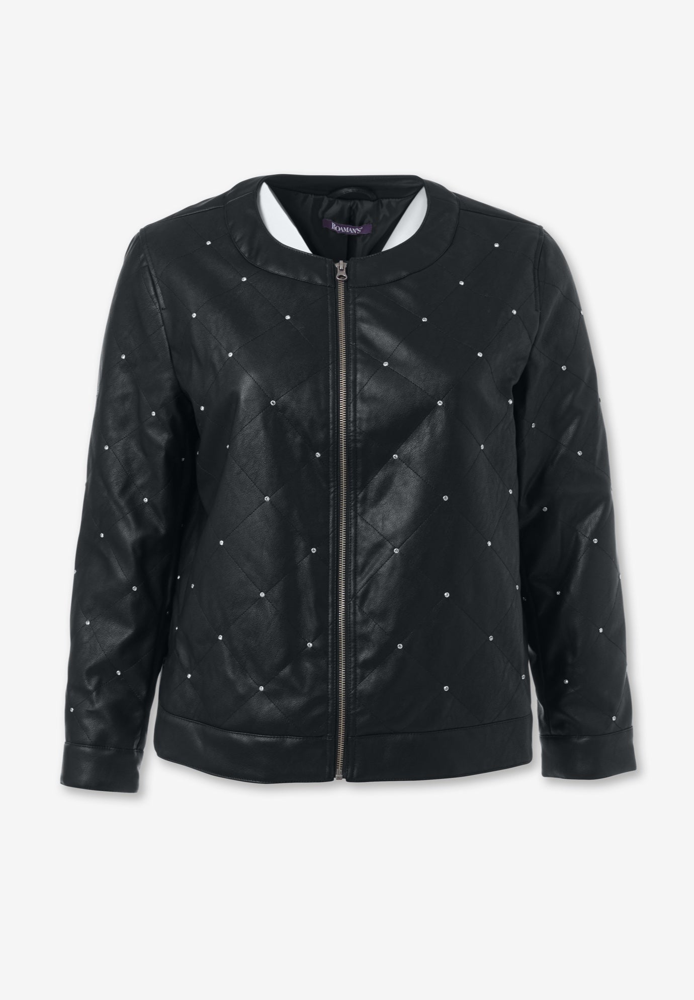 Plus Size Studded Faux Leather Bomber image number 3