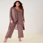 Plus Size Beaded Georgette Scoop Neck 3-Piece Pant Set image number null