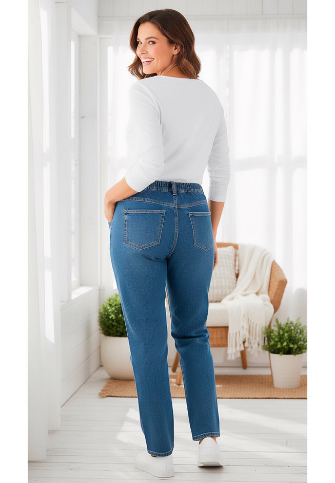 Perfect Back-Elastic Gap-Free Straight-Leg Cotton Jeans image number 1