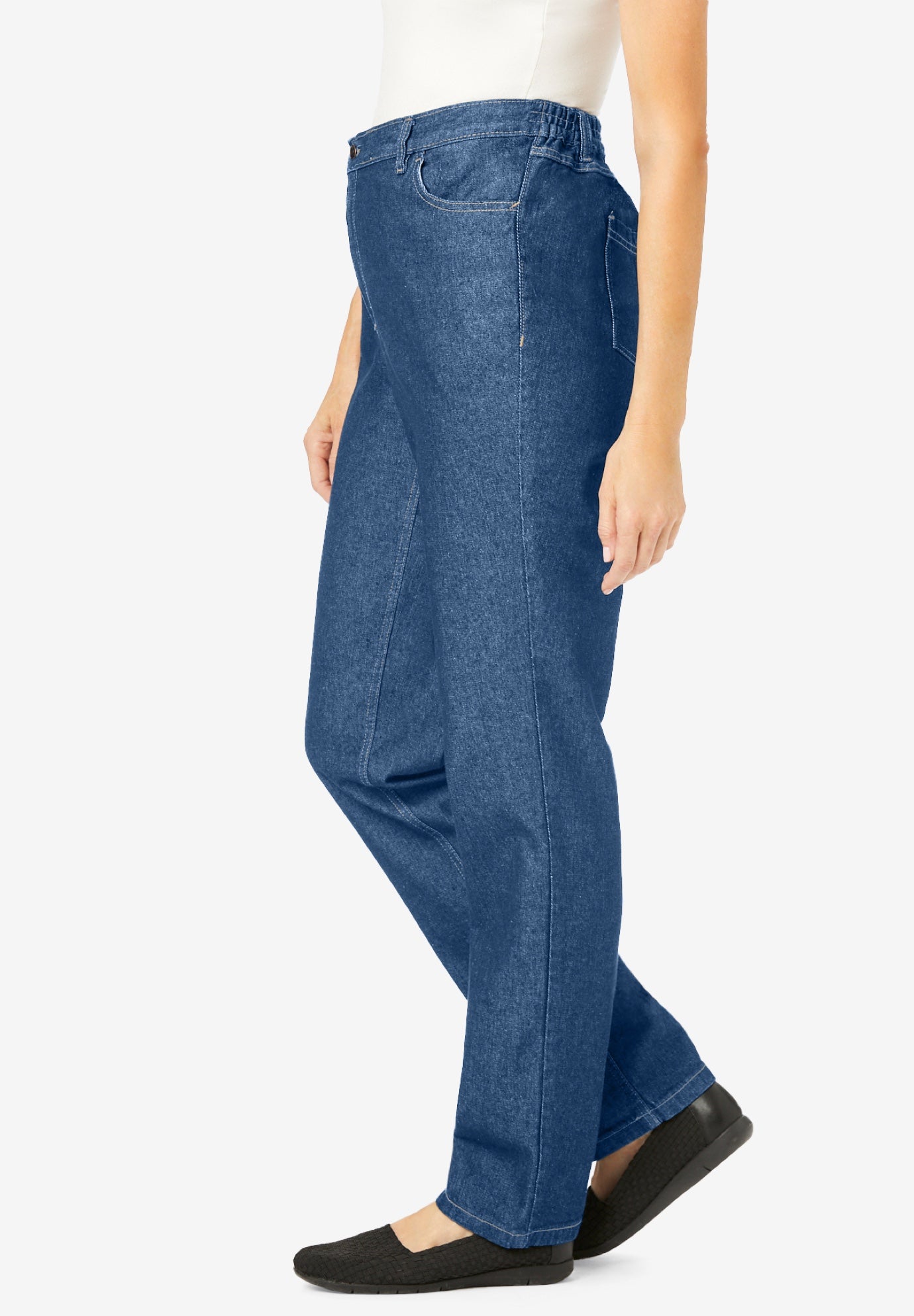 Perfect Back-Elastic Gap-Free Straight-Leg Cotton Jeans image number 3