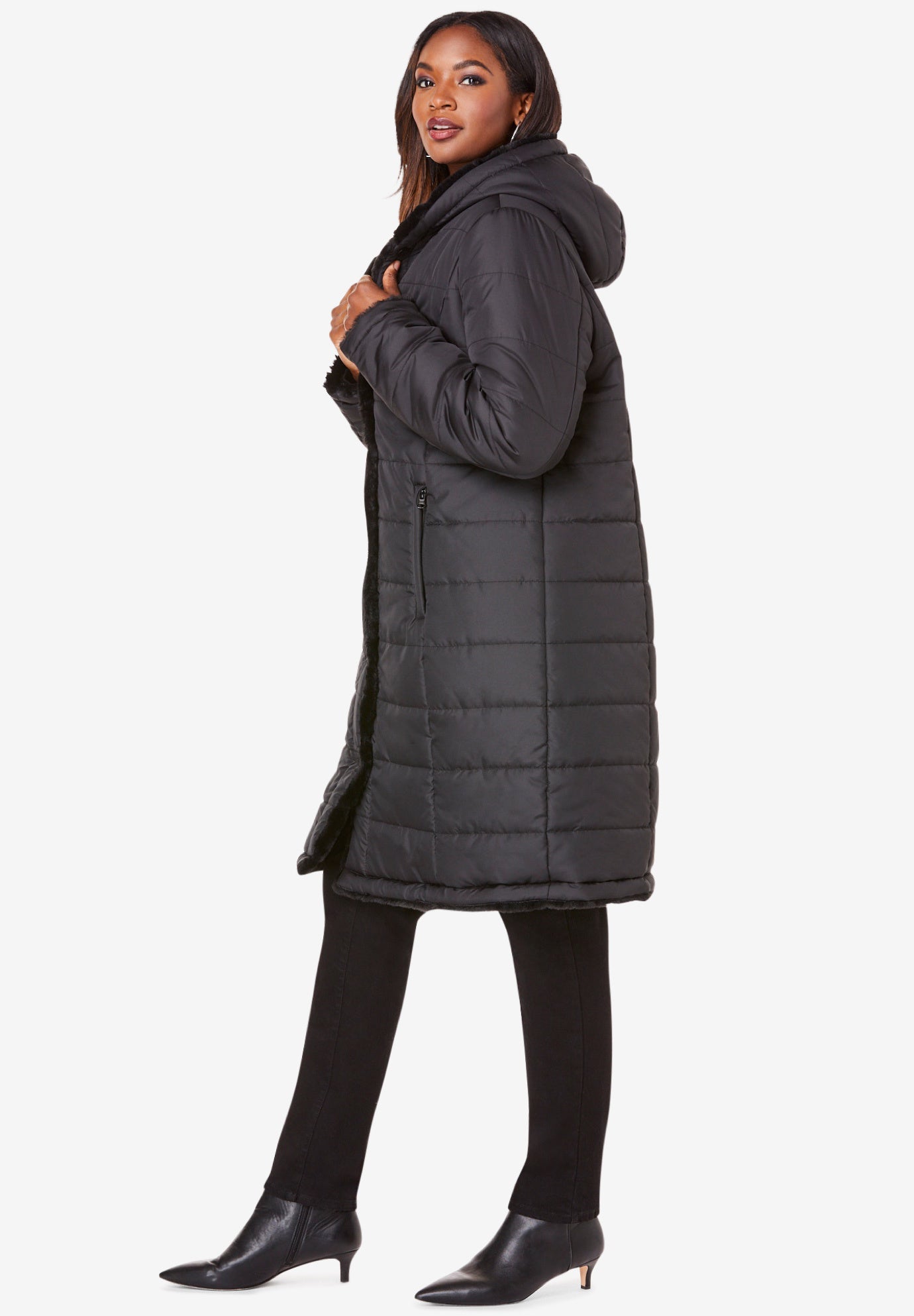 Plus Size 2-in-1 Puffer and Faux Fur Coat image number 2
